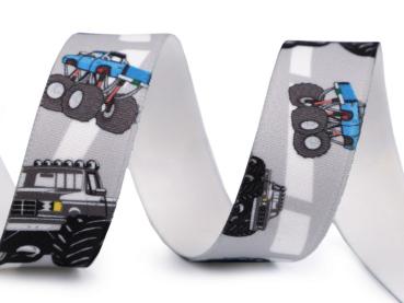 Gummiband mit Aufdruck 25mm Monstertrucks in Grau
